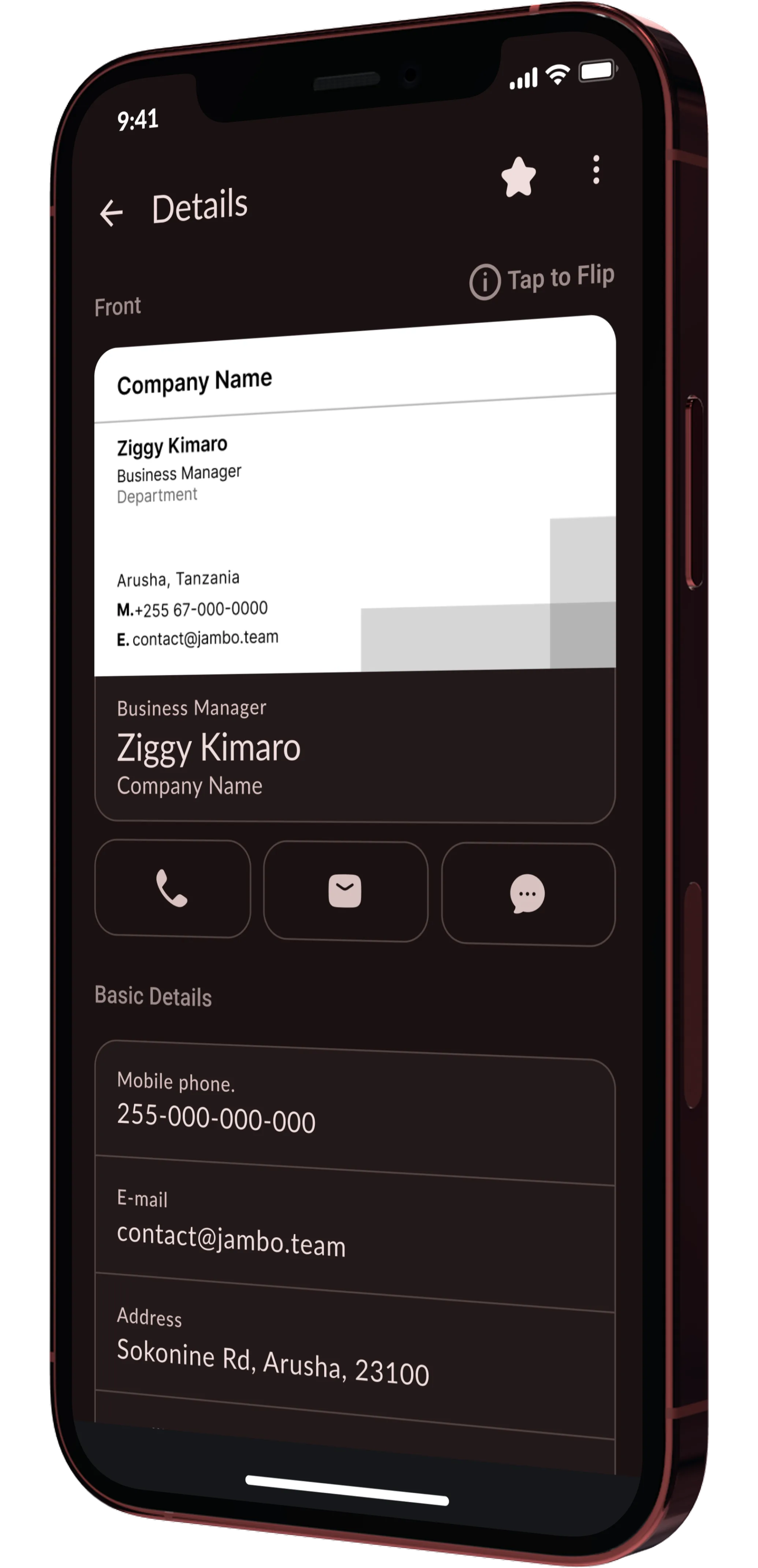 Business card details